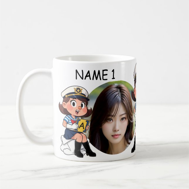 Caneca De Café Personalized PHOTO Sailor Cartoon Character - NAME (Esquerda)