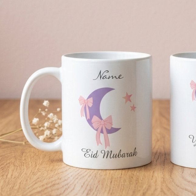 Caneca De Café Personalized Pink Bow Moon Eid Coffee Mug (Criador carregado)