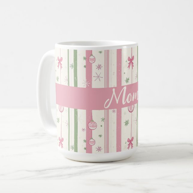Caneca De Café Personalized Pink Coquette Mom Holiday (Frente Esquerda)