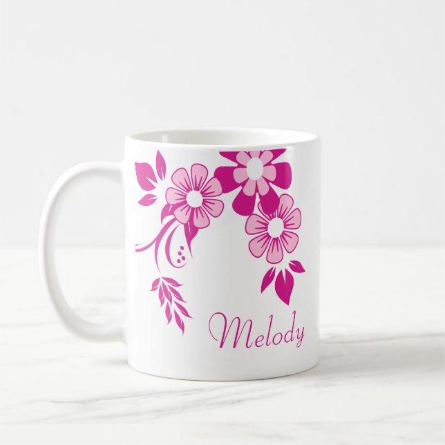 Caneca De Café Personalized Pink Flower Mug (Esquerda)