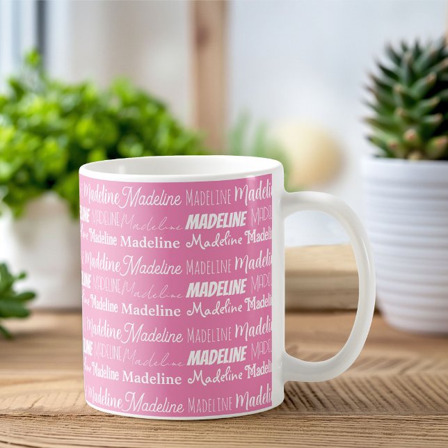 Caneca De Café Personalized Pink Girls Name Collage Cute (Criador carregado)