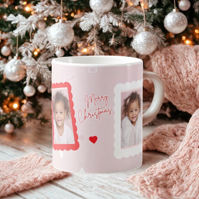 Caneca De Café Personalized Pink Merry Christmas Photo | Fa La La (Criador carregado)