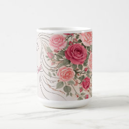 Caneca De Café Personalized Pink Rose Floral Hair Woman Elegant 