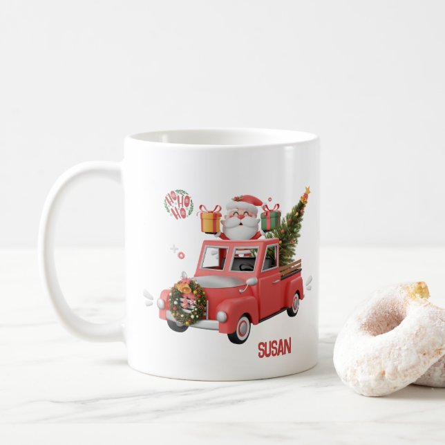 Caneca De Café Personalized Pink Truck Christmas  (Com Donut)