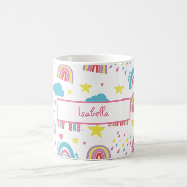 Caneca De Café Personalized Rainbow Mug for Girls with Name (Centro)