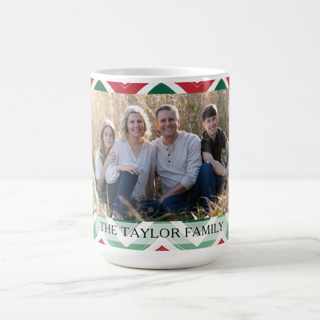 Caneca De Café Personalized Red Green Chevron Photo Family (Centro)
