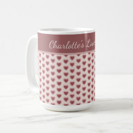 Caneca De Café Personalized Retro Hearts Pink Burgundy