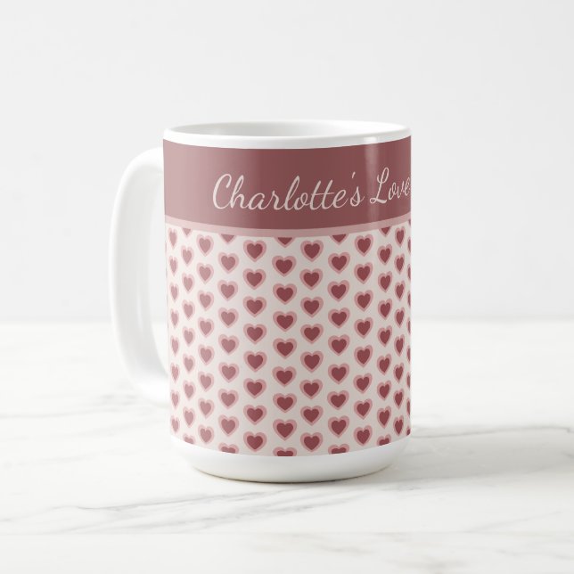 Caneca De Café Personalized Retro Hearts Pink Burgundy (Frente Esquerda)