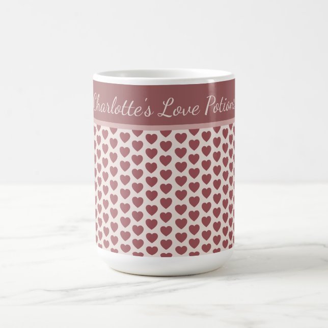 Caneca De Café Personalized Retro Hearts Pink Burgundy (Centro)
