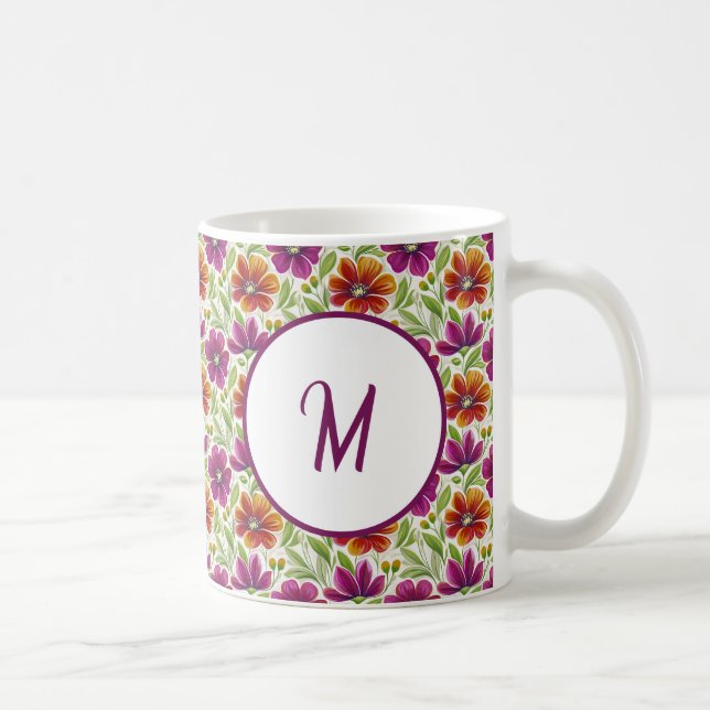 Caneca De Café Personalized Romantic Spring Girly Flowers  (Direita)
