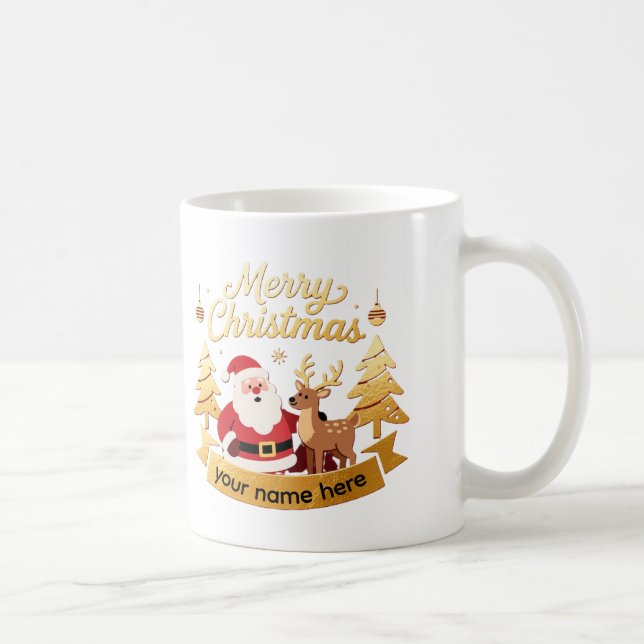 Caneca De Café Personalized Santa & Reindeer Holiday Mug (Direita)