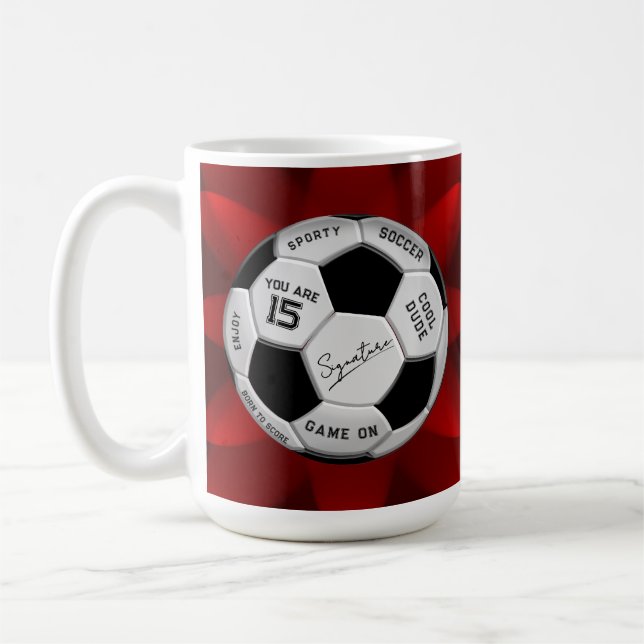 Caneca De Café Personalized Soccer Ball Birthday  | Age Name Text (Esquerda)