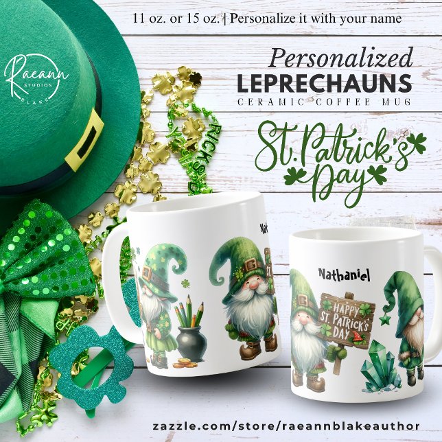 Caneca De Café Personalized St. Patrick's Day Leprechauns Ceramic (Criador carregado)
