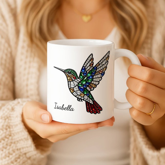 Caneca De Café Personalized Stained Glass Hummingbird Coffee Cup  (Criador carregado)