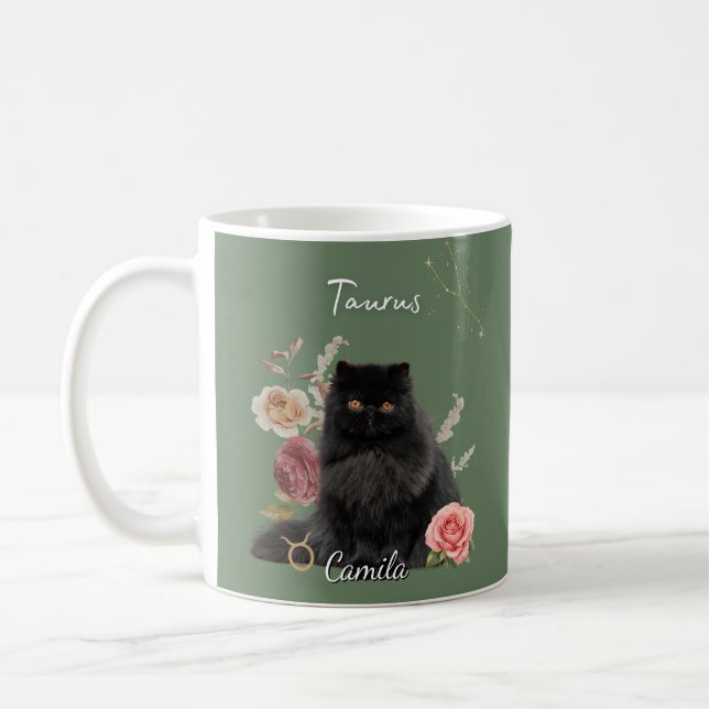 Caneca De Café Personalized Taurus Cat Mug with Name (Esquerda)