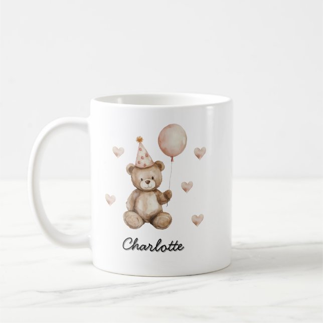 Caneca De Café Personalized Teddy Bear Birthday Baby Mug  (Esquerda)