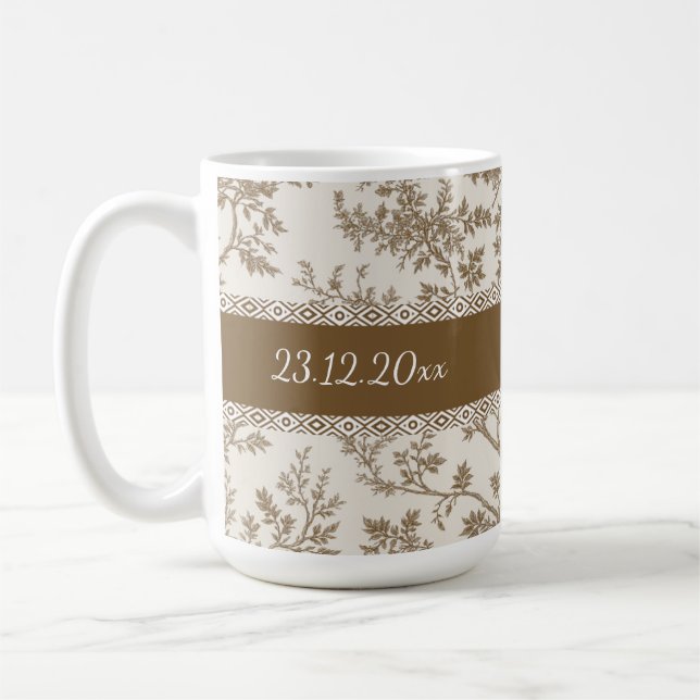Caneca De Café Personalized Toile De Jouy Mug Custom Name Date (Esquerda)