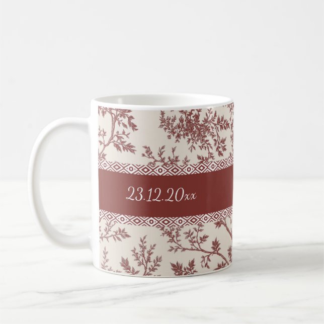 Caneca De Café Personalized Toile De Jouy Mug Custom Name Date Gi (Esquerda)