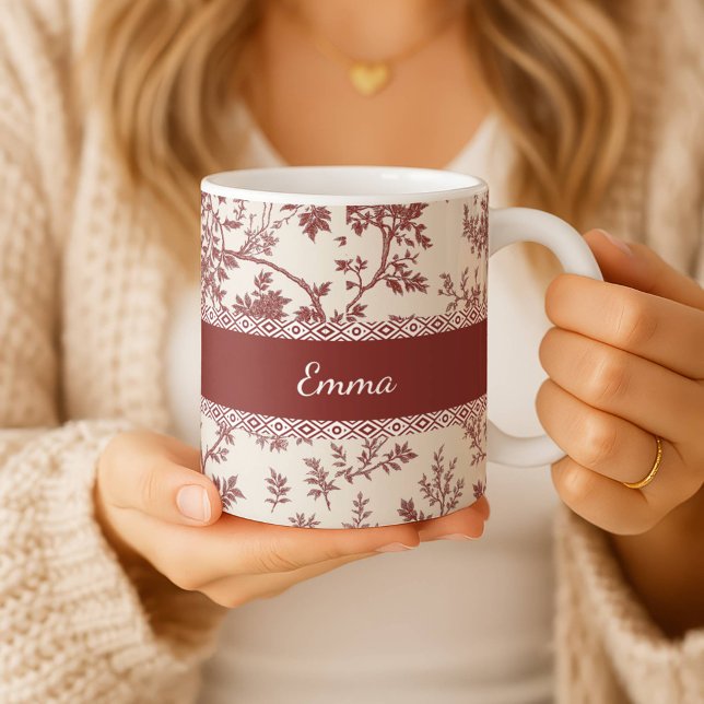 Caneca De Café Personalized Toile De Jouy Mug Custom Name Date Gi (Criador carregado)