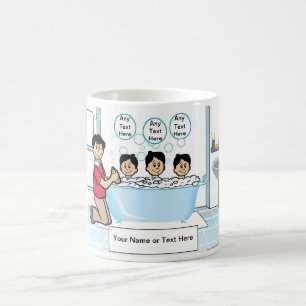 Caneca De Café Personalized Tub Time - 3 Boys, Single Dad Cartoon