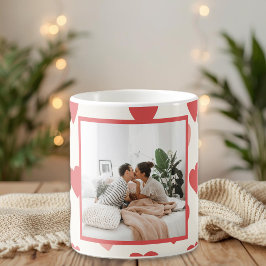Caneca De Café Personalized Valentine Photo Mug with Red Hearts