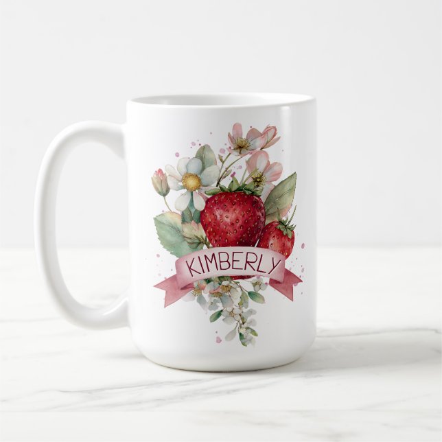 Caneca De Café Personalized Watercolor Strawberry (Esquerda)