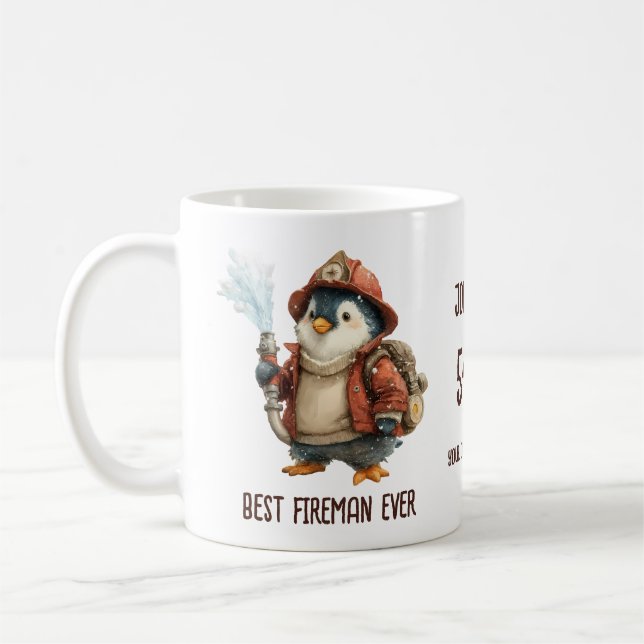 Caneca De Café Personalized Winter Penguin Firefighter Gift Mug (Esquerda)