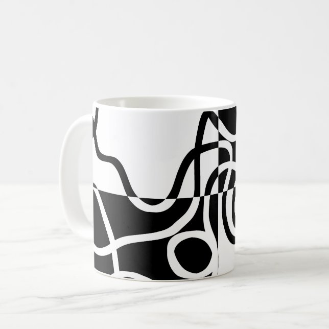 Caneca De Café Persuasão linear II: Abstrato preto e branco (Frente Esquerda)