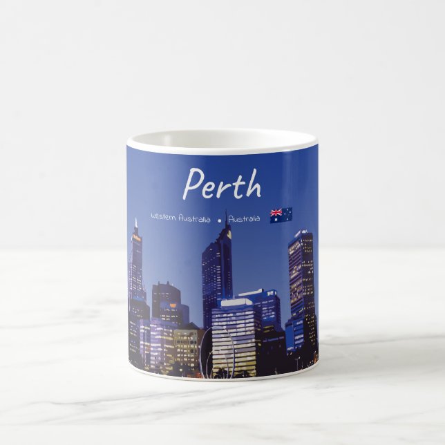 Caneca De Café Perth, Austrália - Silhueta da Cidade à Noite (Centro)
