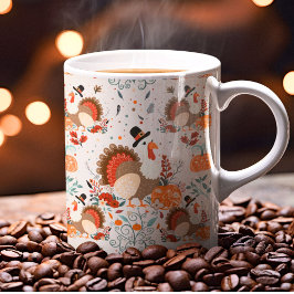 Caneca De Café Peru de Ação de Graças Padrão de Outono