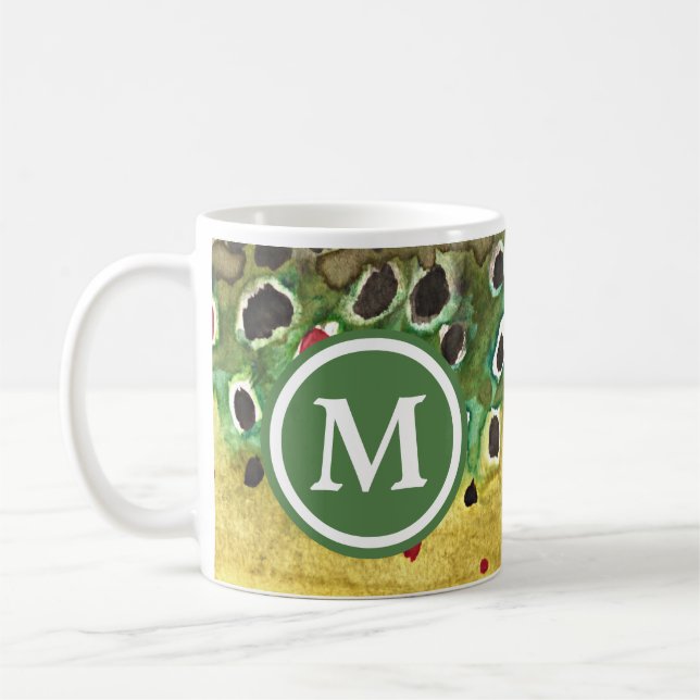 Caneca De Café Pesca de trutas marrom monogramadas (Esquerda)