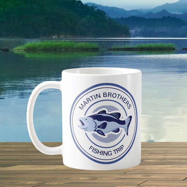 Caneca De Café Pesca Familiar Personalizada Trilha Azul Pescador (Criador carregado)
