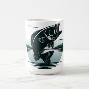 Caneca De Café Pesca Minimalista de Robalo de Boca Larga Saltando