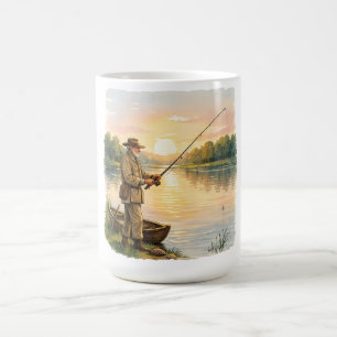 Caneca De Café Pescador ao Pôr do Sol à Beira do Lago Presente de