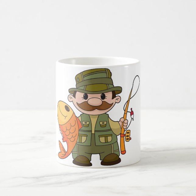 Caneca De Café Pescador de Cartoon com Pesca Engraçada (Centro)