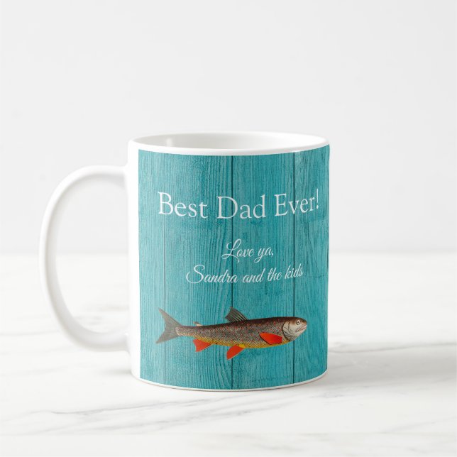 Caneca De Café Pescador Russo Teal Blue Melhor Pai De Peixe Nunca (Esquerda)