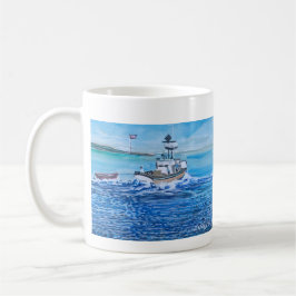 Caneca De Café Pescadores de Branca e Azul-Mar de Arte Moderna
