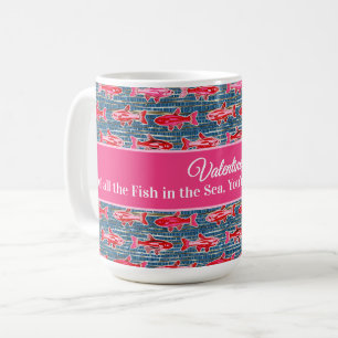 Caneca De Café Pescaria de Peixes Rosa e Vermelho no Dia dos Namo