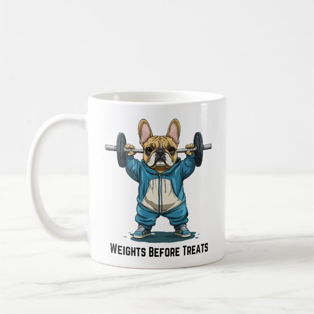Caneca De Café Pesos Antes de Tratar Levantando Bulldog Francês (Esquerda)