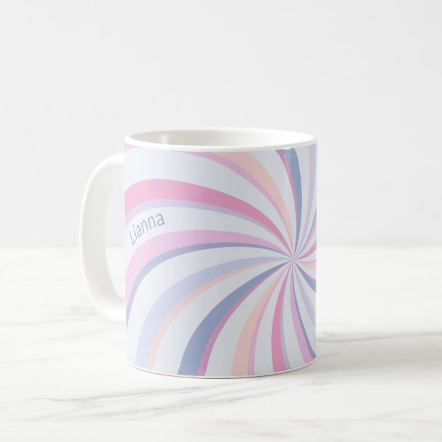 Caneca De Café Pêssego Azul Rosa (Frente Esquerda)
