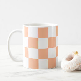 Caneca De Café Pêssego cor de laranja, quadrados marcados, geomét