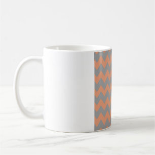 Caneca De Café Pêssego e Chevron Cinza – Padrão Moderno Ziguezagu