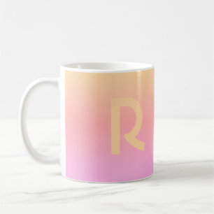 Caneca De Café Pêssego Lilado Rosa Moderno Monograma