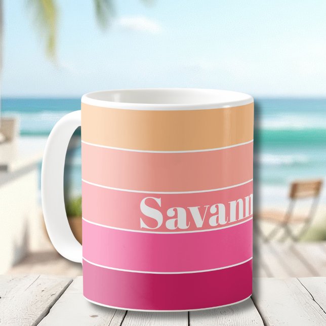 Caneca De Café Pêssego Rosa Blocos de Cores de Verão Listras Pers (Criador carregado)
