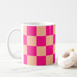 Caneca De Café Pêssego rosa-quente dos quadrados verificados retr