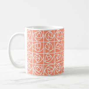 Caneca De Café Pessegueira Floral Estilizada em Quadrados de Art 
