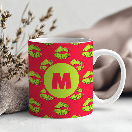 Caneca De Café Pessoais Beijos Vermelhos e Verdes XOXO Lábios Per