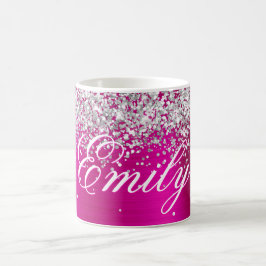 Caneca De Café Pessoal Brilho Prata Rosa Quente Folha