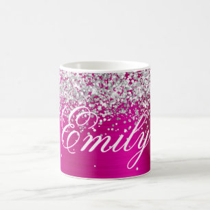 Caneca De Café Pessoal Brilho Prata Rosa Quente Folha