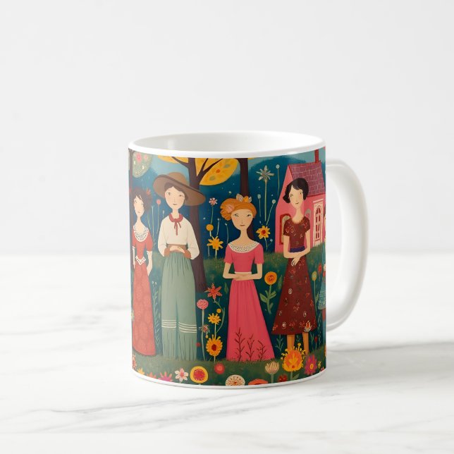 Caneca De Café Pessoas de Arte Folclórica e Pequena Vila (Frente Esquerda)